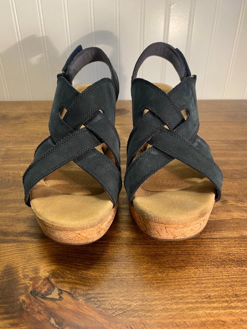 CLARKS - Navy Blue Strappy Wedge Heels - Women's size 11